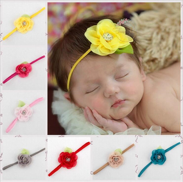 Baby Headbands Flowers Chiffon Leaves Hairbands Kids Elastic Headbands Girls Headwear Children Hair Accessories Princess Headdress KHA346