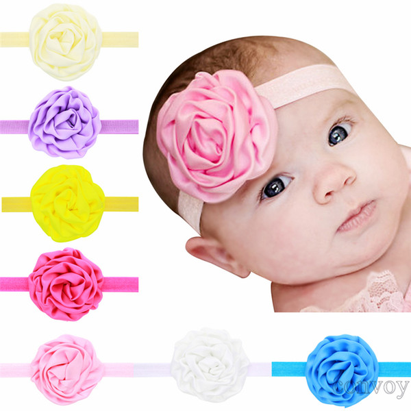 Baby Headbands Flowers Kids Elastic Satin Rose Head Bands Children Hair Accessories Hairbands Princess Headdress Elastic Headwear KHA148