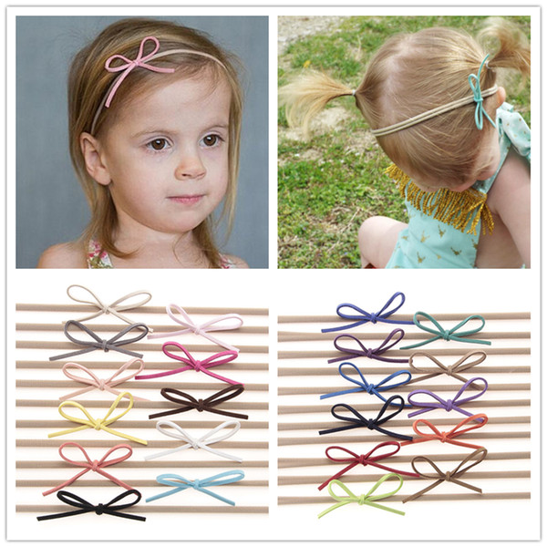 Fashion Baby Nylon Elastic Headbands Bow Kids Girls DIY Bowknot Hairbands Children Hair Accessories Simple cute headwear 22 Color KHA87