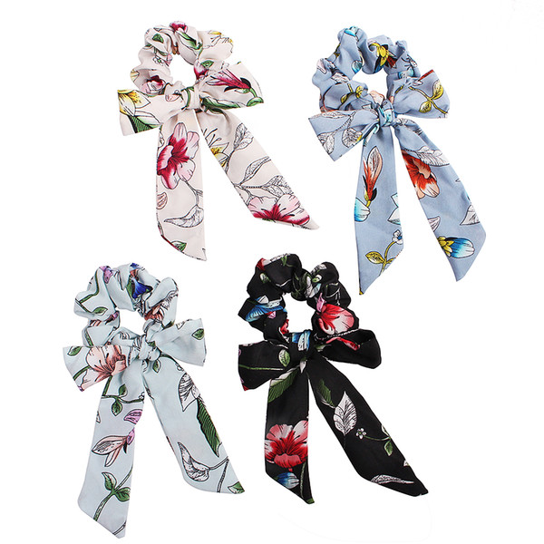 Hair Bows Scrunchies Ponytail Holder Women Hairbands Accessories Elastic Bowknot Scrunchy Streamer Spring flowers Hair tie Ring 50pcs