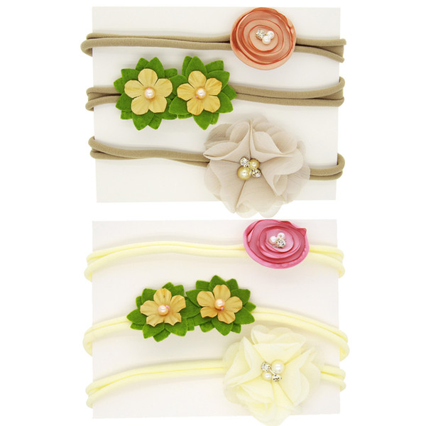 New 3pc/set Newborn Flower Headband Skinny Soft Nylon Headpiece Turban Headwear Satin Chiffon Girls Hair Accessories 10pcs H180