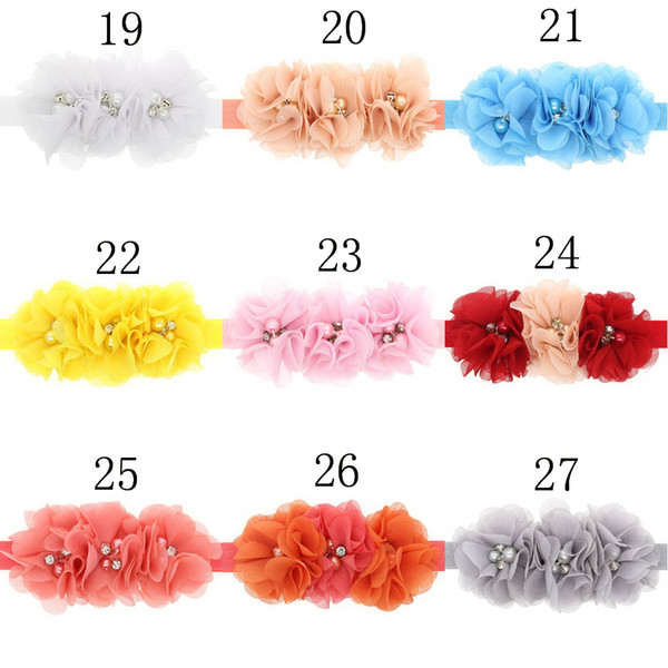 Gril baby 3 flowers hair bands pearl Crystal Chiffon flower combination set Elastic Headbands Headwear head band Hair Accessories 50pcs H061