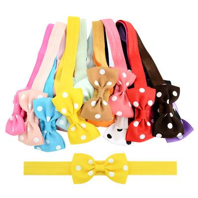 20pcs kids Sweet Small Bow Elastic Hair Bands Polka Dot Grosgrain Ribbon Bows Headband Hair Accessories FD739