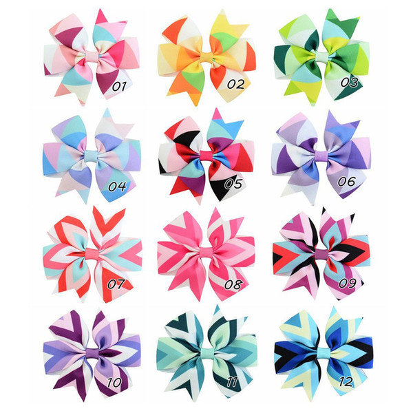 12pcs 3'' Colorful Rainbow Grosgrain Ribbon Bow With Clip Kids Triangle Arrow Hair Clip Boutique Hair Accessories HD743