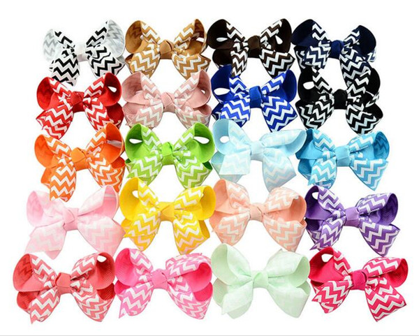 20pcs stripe Ribbon Wave hair Bows Clips Boutique 20 Colors bowknot Hairpins Hair Accessories headwear HD613