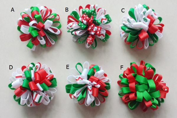 Christmas Loopy Bows Clips Hair Accessories Girl Ribbon Boutique Xmas Hair Bows Clip Flower Hair ties Girls headband 24pcs HD3236