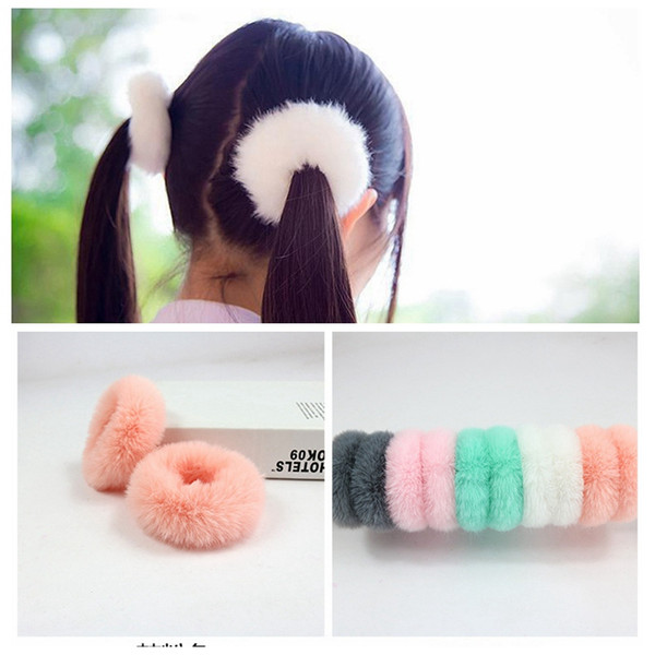 50pcs Women Girls Hairband Imitation REX RABBIT fur Elastic Hair Bands Cute Soft Ponytail Hair Holder Rope Hair Accessories headwear FJ3353