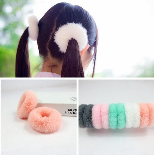 Women Girls Hairband Imitation REX RABBIT fur Elastic Hair Bands Cute Soft Ponytail Hair Holder Rope Hair Accessories headwear FJ3353