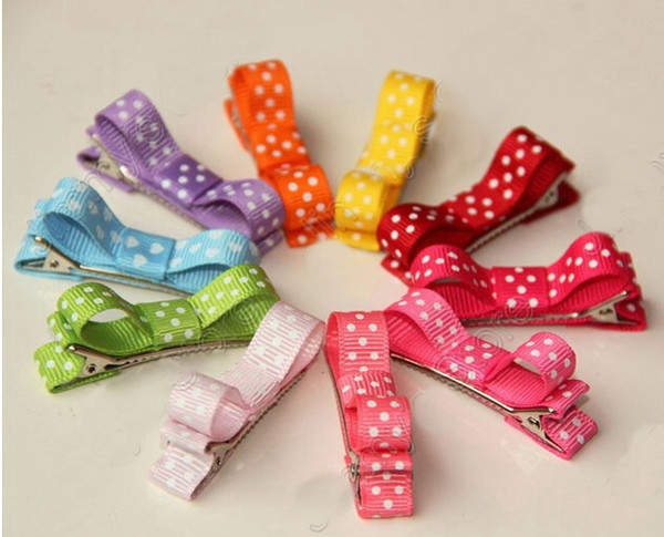 Mini Hair Accessories Bows Clips layered Polka Dot Ribbon covered Double Single Prong Duckbill Alligator Hairpins Baby headwear 60pcs FJ3226