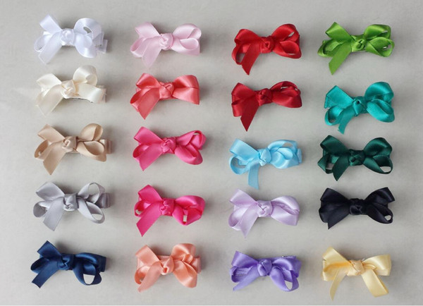 mini hair accessories satin ribbon bow clips covered lined Double Prong Duckbill Alligator Hairpin Boutique Baby Girl headwear FJ3238