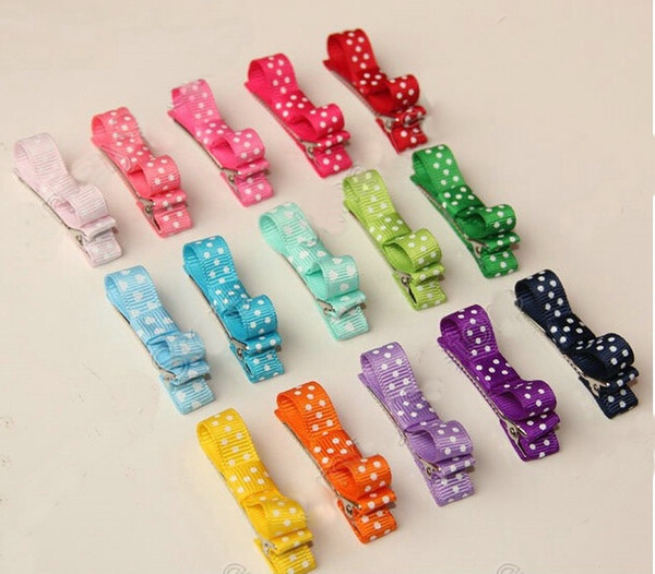 Hair Accessories Bows Clips layered Polka Dot Ribbon Covered Double Single Prong Duckbill Alligator Hairpin Baby headwear 100pcs FJ3226