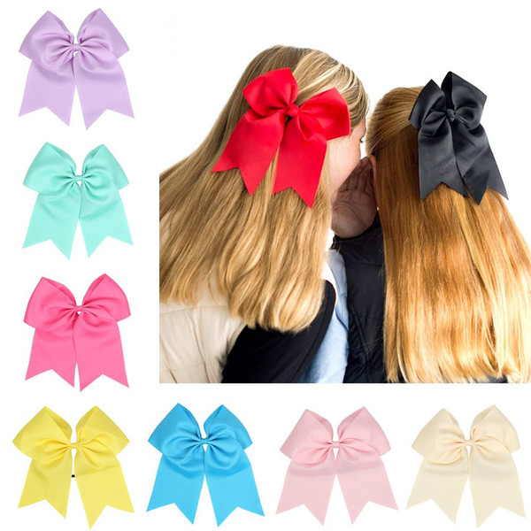 Girls Solid Ribbon Grosgrain Hair Bows clip With Elastic Hair Ties Bobbles Cheerleading Hair Accessories 20pcs HC004