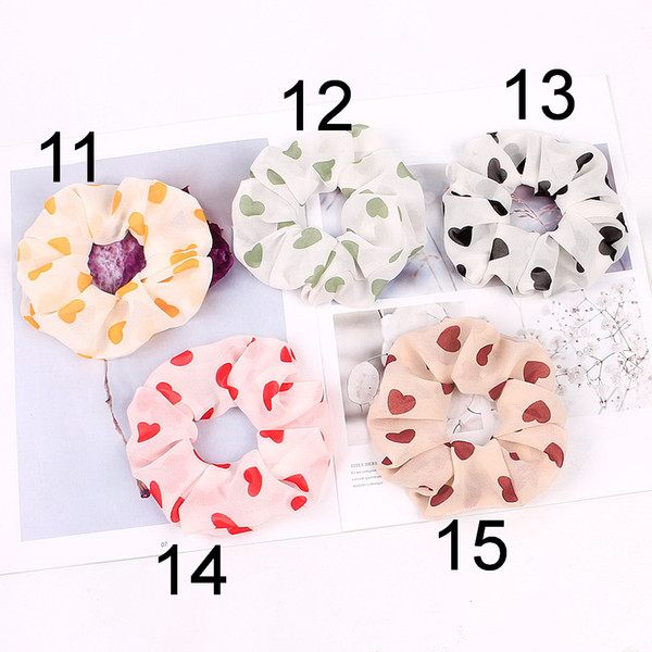 Lady girl Hair Scrunchy Ring Elastic Hair Bands Love heart Leopard plaid Large intestine Sports Dance Scrunchie Hairband 20pcs G1008