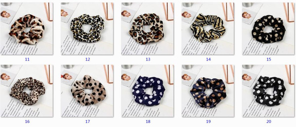 Leopard Velvet Scrunchies Hair Accessories For Women Girl Elastic Hair Ring tie Ponytail Holder Rubber pleuche Dot Hair Band 20pcs 1015A