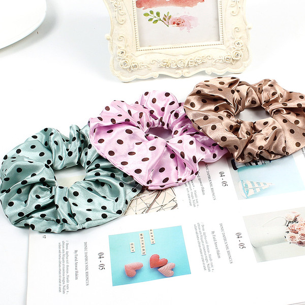 Scrunchie Stretch Headband Scrunchies Women Elegant Polka Dot Satin Elastic Hair Bands Tie Scrunchie Ponytail Holder Accessories 50PCS 1015C