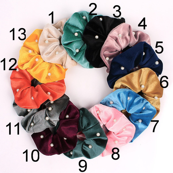 Korea Velvet Hair Scrunchie Elastic Hair Bands Women Girls Pearl Pleuche Ring Headwear Winter velour Ponytail Holder Accessories 0918