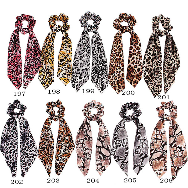 Women Girl Elastic Hairbands Scrunchie Streamer Accessories Scrunchies leopard print Chiffon Turban Ponytail Holder Hair Ties 50pcs F506B