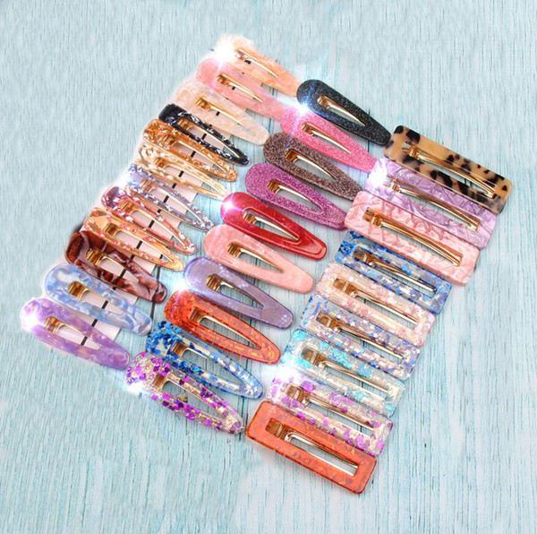 Acrylic Hair BB Clip Snap Barrettes Accessories Hairpin Women Girls Acetic Acid Leopard Rectangle Shiny Tin Foil Hairgrip 100pcs FJ901