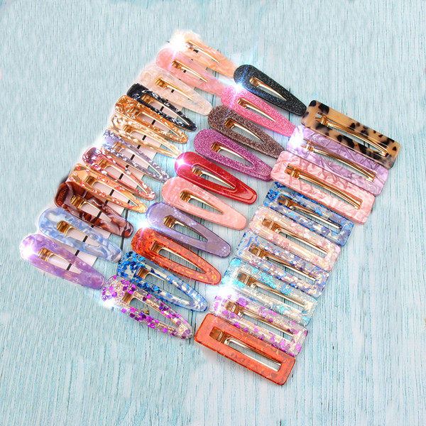 Acrylic Hair BB Clip Snap Barrettes Accessories Hairpin Women Girls Acetic Acid Leopard Rectangle Shiny Tin Foil Hairgrip 20pcs FJ901