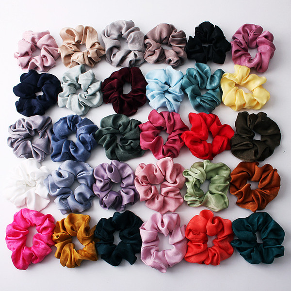 Satin Solid Hair Scrunchies Women Elastic Hair Bands Stretchy Scrunchie Girls Headwear Silky Loop Ponytail Holder Hairbands 50pcs FQ0222A