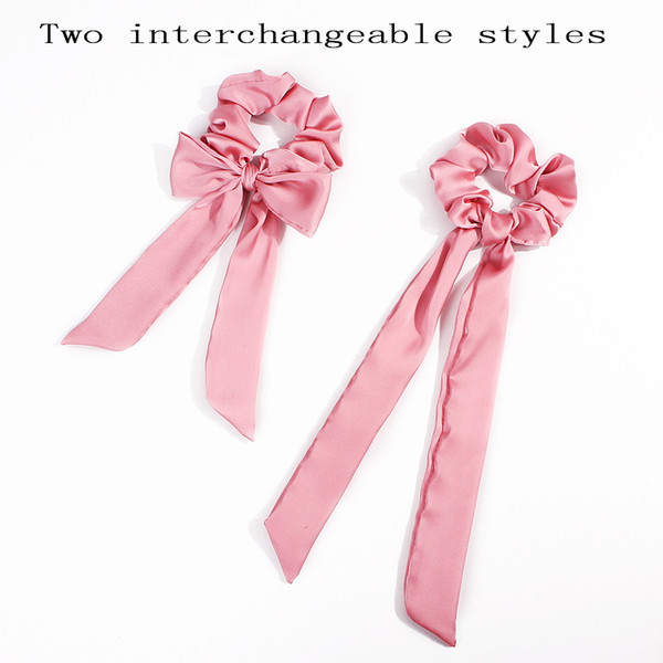 Scrunchie Streamer Accessories Girl Two interchangeable Bow Elastic Hairbands Scrunchies Ribbon Turban Horsetail Hair Ties 50pcs F412A