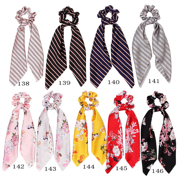 Hair Scrunchie Streamer Accessories Women Girl Elastic Hairbands Scrunchies Flowers Stripe Ribbon Turban Horsetail Hair Ties 20pcs F416A