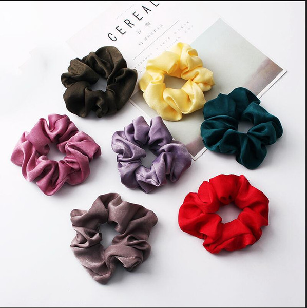 Satin Solid Hair Scrunchies Women Elastic Hair Bands Stretchy Scrunchie Girls Headwear Silky Loop Ponytail Holder Hairbands 100pcs FQ0222A