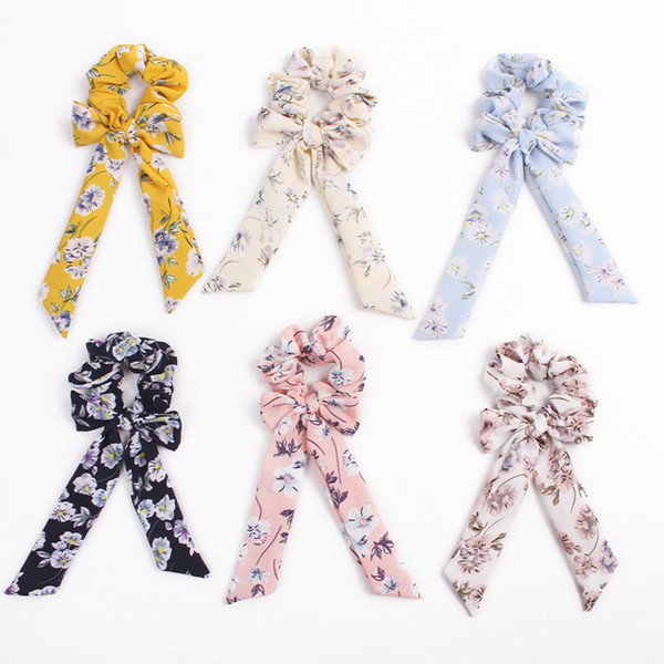 Bow Streamers Hair Ring Fashion Ribbon Girl Elastic Hair Bands Scrunchies Horsetail Tie Floral Print Headwear Hair Accessories 20pcs F316