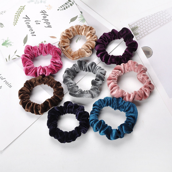 Women's Girl Small Velvet Hair Scrunchies Accessories Ponytail Holder Scrunchy Hair Bun wraps Headbands loop headwear 50pcs FJ3355