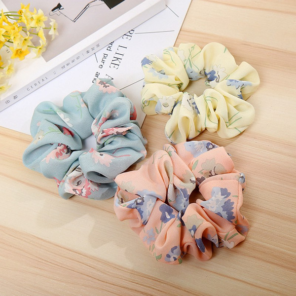 Women's Girl Hair Scrunchie Headband Ring Elastic print Hair Bun rope Dance floral Flower Scrunchy Soft chiffon Hair bands 20pcs FJ3359