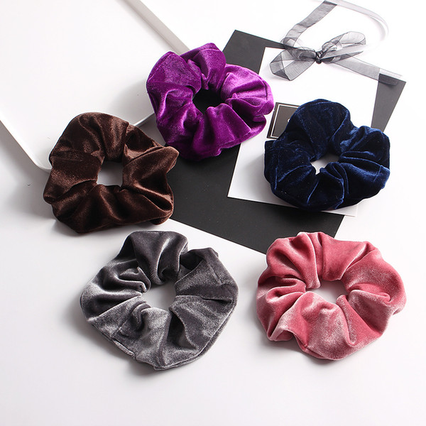 Girl Lady women's winter Hair Scrunchies Ring Elastic Hair Bands Pure Color Bobble Sports Dance Velvet Soft Scrunchy Hairband 20pcs FJ3350