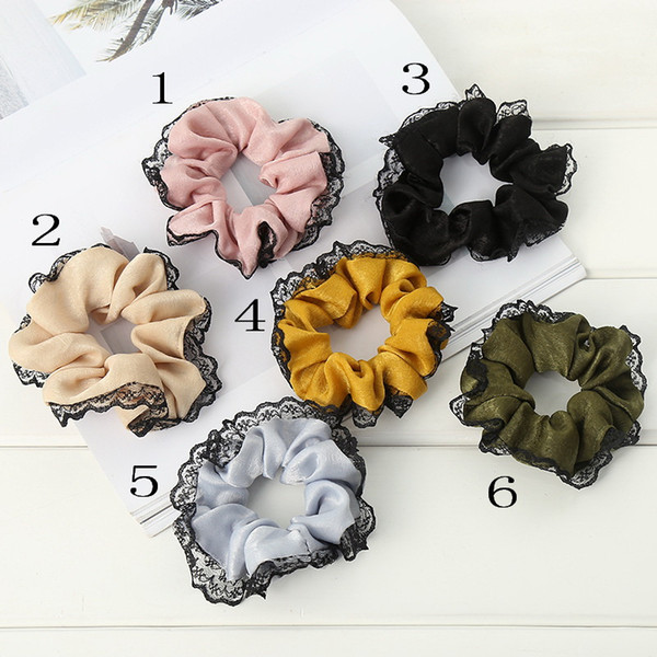 Women's Girl stripe Lace hair Scrunchies Accessories Ponytail Scrunchy Elastic Hair Bands Bun wraps Hair Holder Rope headwear 50pcs FJ3366