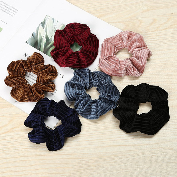 Women's Girl stripe velvet hair Scrunchies Accessories Ponytail Holder Scrunchy Elastic Hair Bands Bun wraps bands loop headwear FJ3356