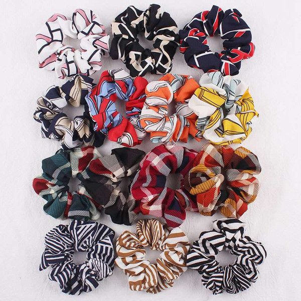 Women's Girl Scrunchies Floral Hair Tie Accessories Plaid Gingham Hair band Ponytail Holder Rope scrunchy Headwear Headband 50pcs FJ3364