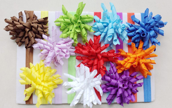 baby skinny soft iridescent hair band with curly ribbon Korker Hair clip bows girl headband corker headwear accessories PD012