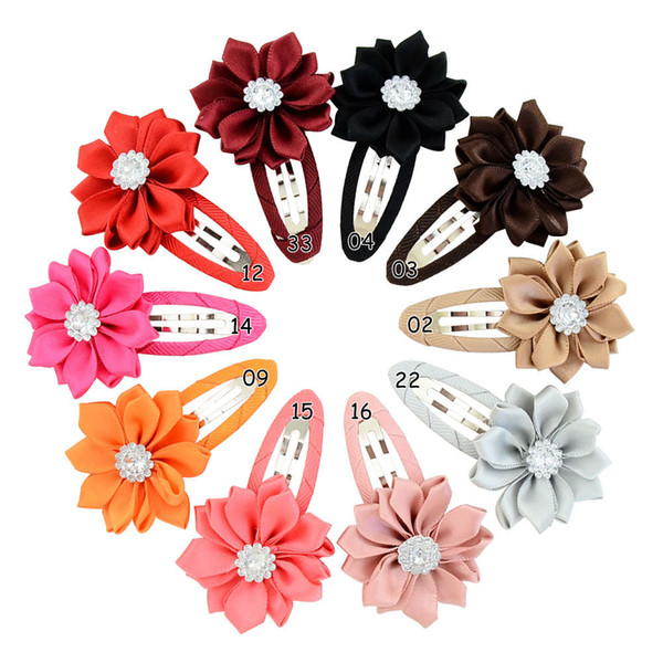 20pcs Boutique Rhinestone Flower With Whole Wrapped Safety Hair Clips BB Clips Kids Hairpins Hair Accessories Gifts HD810