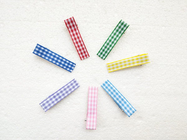 50pcs 45mm gingham plaid ribbon lined covered double prong alligator hair clip single Pronged clip girls hair bows flower Accessories FJ3204