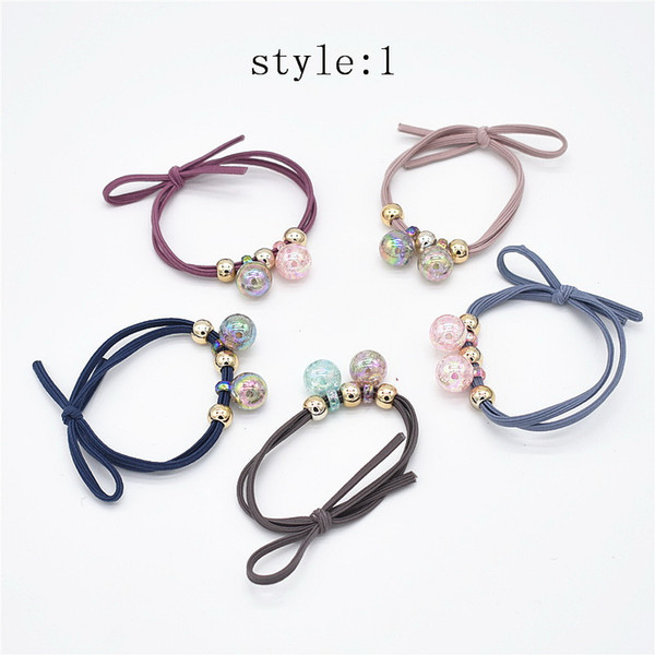 6pcs Girls Lovely Ribbon Bowknot Hair Ropes Rubber Band Cute Pearl CZ Hair Ties Bow Elastic Hair Band Accessories HD121