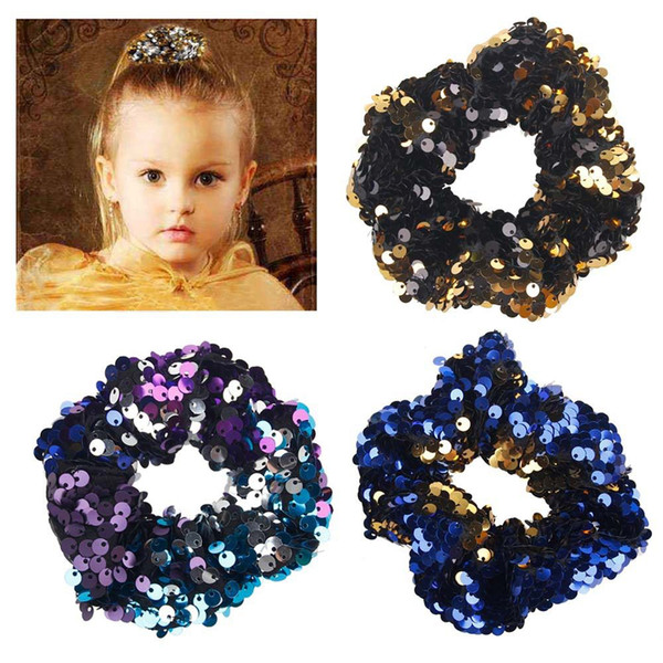 Women Girls reversible Shiny Sequin Scrunchies Glitter Hair Ties Ponytail Holders Rope scrunchy Elastic Hair Bands Accessories 100pcs FJ3354