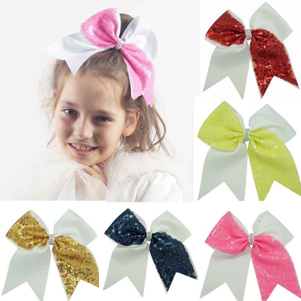 12 style Handmade Sequin Bling Cheer Bows for Girl Children Kids Boutique Sequin Hair Bow with Elastic