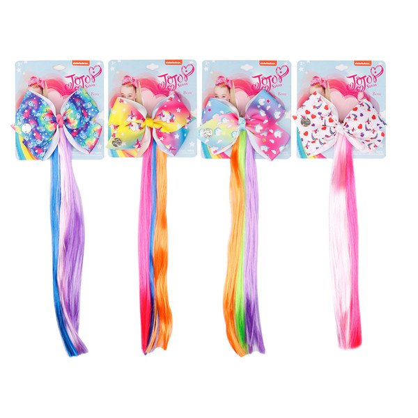 4.5'' Lovely Unicorn Hair Clips Cartoon Printed Hair Bows With Rainbow Fake Ponytail For Girls DIY Fashion Hair Accessories