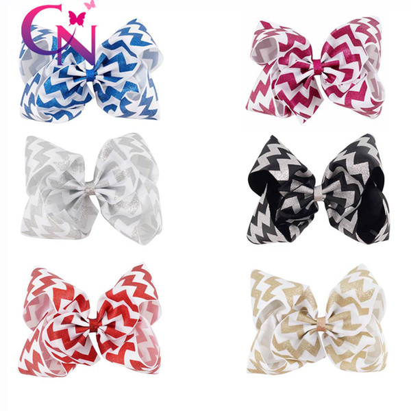 8 Inch Chevron Jumbo Hair Bow Assorted Color Glitter Headwear Boutique Hair Clip For Girl Kid