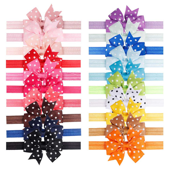 3 Inch Dot Pinwheel Headband for Girls Grosgrain Ribbon Bows Soft Elastics Headwear Handmade Children Hair Accessories