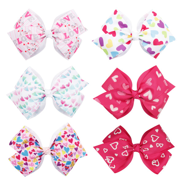 5 Inch Valentine's Day Hair Bow With Clips Handmade Grosgrain Ribbon Hairgrips Sweet Festival Gift For Girls Hair Accessories