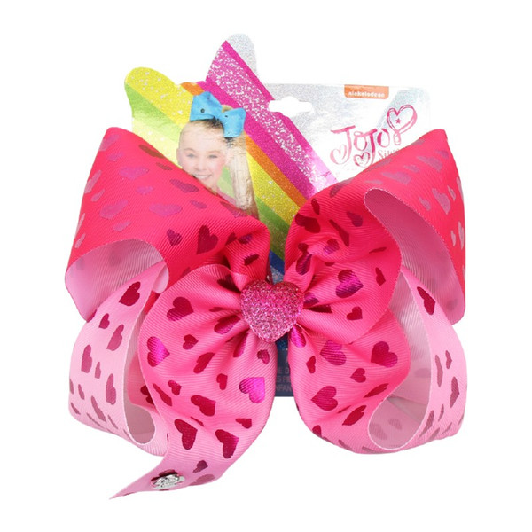 7 Inch Big JOJO Siwa Bows Print Ribbon Hair Bows Pink Heart Knotted Hair Clips For Girls Fashion Headwear Kids Hair Accessories