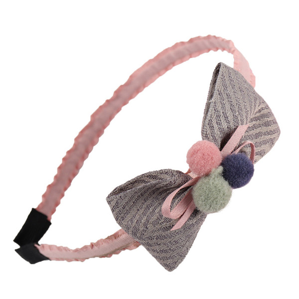 Korean Cute Pompom Hairband Striped Bows Princess Hairhoop For Kids Girls Boutique Headwear Hair Accessories