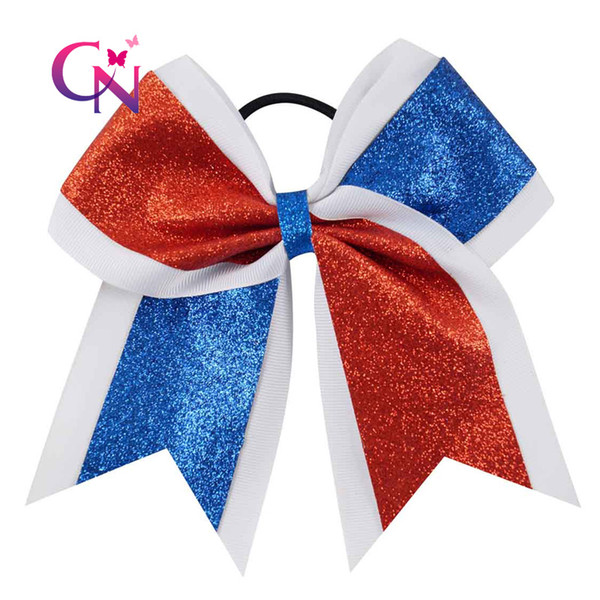 7 inch Glitter Red Blue White Cheer Bow For School Girl Glitter Grosgrain Ribbon kids Cheerleader Bows