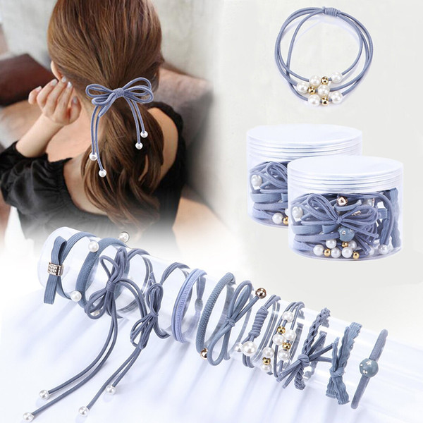 12Pcs/Set High Elastic Hair Bands Solid Pearl Stretch Hair Ties For Women Girls Ponytail Holder Ropes Hair Accessories