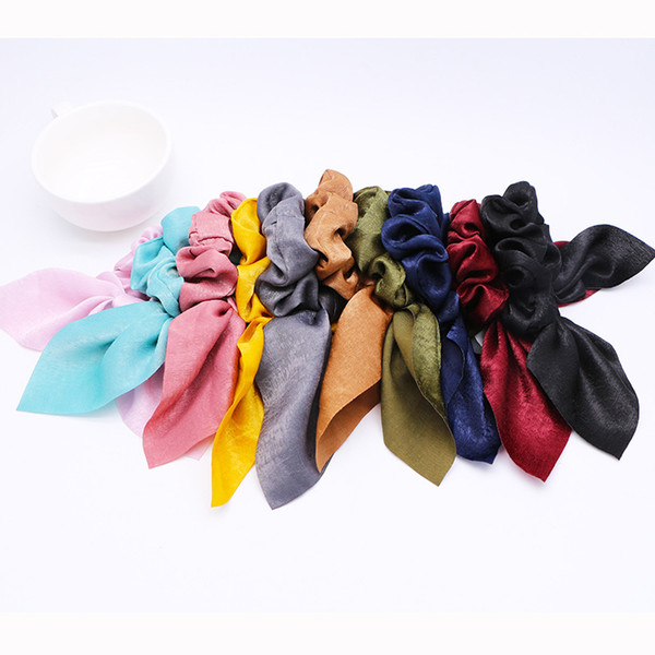 CN Hair Accessories Chiffon Bow-knot Ribbon Scrunchie For Girls Elastic Riband Intestine Hair Ties Satin Hair Bands For Women