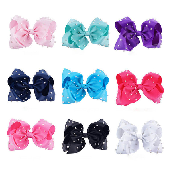 8 Inch Baby Pearl Attached Jumbo Hair Bow For Girl Kid Girl Toddler Hair Clip Hair Accessories